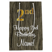 2回目の誕生日：エレガントフェイク金ゴールドルック#,フェイク Wood ミディアムペーパーバッグ (裏面)