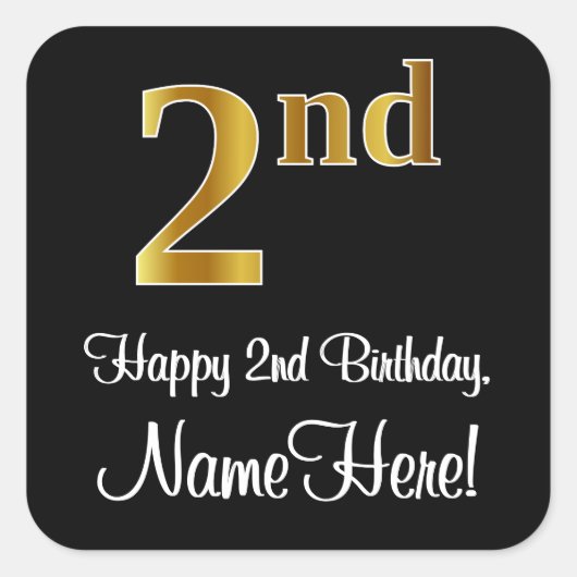 2回目の誕生日 – エレガント豪華なフェイク金ゴールドルック# スクエアシール (正面)