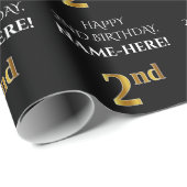 2回目の誕生日： エレガント、黒、フェイク金ゴールド ラッピングペーパー (ロールコーナー)