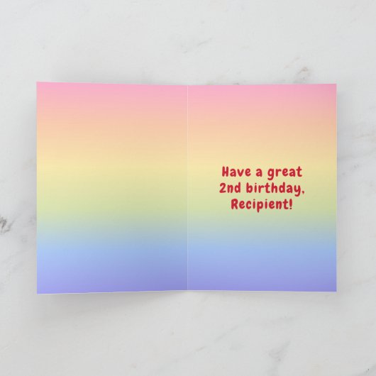 2回目の誕生日:カラフル虹#2、名前をカスタムする カード (内部)