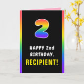 2回目の誕生日:カラフル虹#2、名前をカスタムする カード (黄色い花)