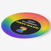 2回目の誕生日：カラフル虹#2、名前をカスタムする ペーパープレート (アングル)