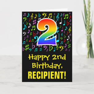 2回目の誕生日:カラフル音楽シンボル+虹2 カード