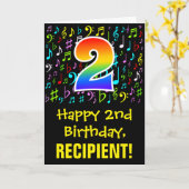 2回目の誕生日：カラフル音楽シンボル+虹2 カード (黄色い花)