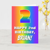 2回目の誕生日： カラフル、おもしろいレインボーパターン# 2 カード (黄色い花)