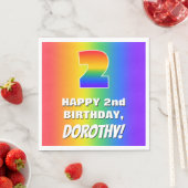 2回目の誕生日: カラフル、おもしろいレインボーパターン# 2 スタンダードランチョンナプキン (インサイチュ)