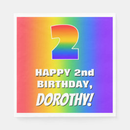 2回目の誕生日： カラフル、おもしろいレインボーパターン# 2 スタンダードランチョンナプキン