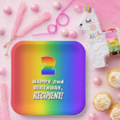 2回目の誕生日： カラフル、おもしろいレインボーパターン# 2 ペーパープレート (パーティー)