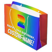 2回目の誕生日: カラフル、おもしろいレインボーパターン# 2 ラージペーパーバッグ (裏面アングル)