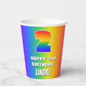 2回目の誕生日: カラフル、おもしろいレインボーパターン# 2 紙コップ (裏面)