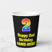 2回目の誕生日:カラフル、おもしろい、エキサイティング、虹2 紙コップ (裏面)