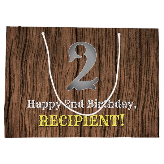 2回目の誕生日：カントリーインスパイアウエスタンルック、名前 ラージペーパーバッグ (裏面)