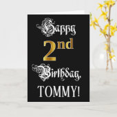 2回目の誕生日 – スクリプファンシート;フェイク金ゴールド検索;名前 カード (黄色い花)