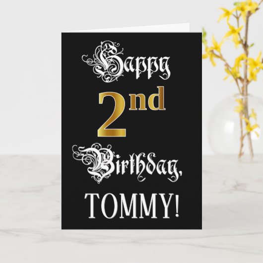 2回目の誕生日 – スクリプファンシート；フェイク金ゴールド検索；名前 カード (黄色い花)