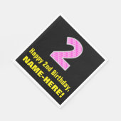 2回目の誕生日:ピンクストライプのハートと誕生日"2" +名前 スタンダードランチョンナプキン (角)