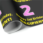 2回目の誕生日:ピンクストライプのハートと誕生日"2" +名前 ラッピングペーパー (ロールコーナー)