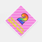 2回目の誕生日:ピンクストライプのハート、レインボー# 2 スタンダードランチョンナプキン (角)