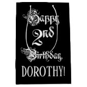 2回目の誕生日： ファンシー、スクリプエレガントト+名前をカスタムする ミディアムペーパーバッグ (正面)