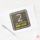 2回目の誕生日：フローラフェイク番号、木目、名前 スクエアシール (封筒)