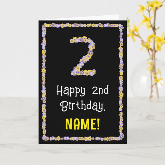 2回目の誕生日：フローラ花数，名前をカスタムする カード (黄色い花)