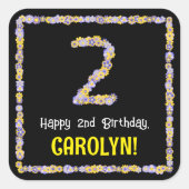 2回目の誕生日:フローラ花数,名前をカスタムする スクエアシール (正面)