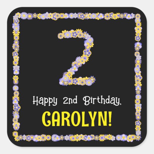 2回目の誕生日:フローラ花数,名前をカスタムする スクエアシール (正面)
