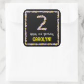 2回目の誕生日:フローラ花数,名前をカスタムする スクエアシール (バッグ)