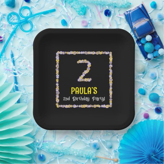 2回目の誕生日:フローラ花数,名前をカスタムする ペーパープレート (パーティー)