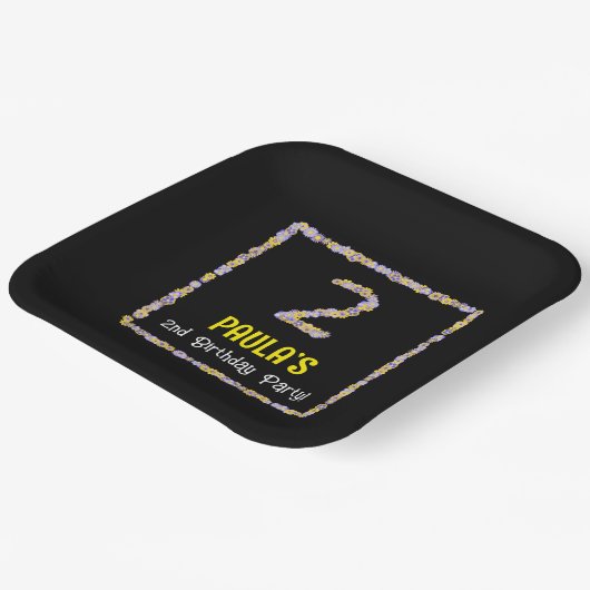 2回目の誕生日:フローラ花数,名前をカスタムする ペーパープレート (傾斜あり)