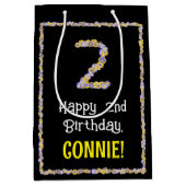 2回目の誕生日：フローラ花数，名前をカスタムする ミディアムペーパーバッグ (正面)