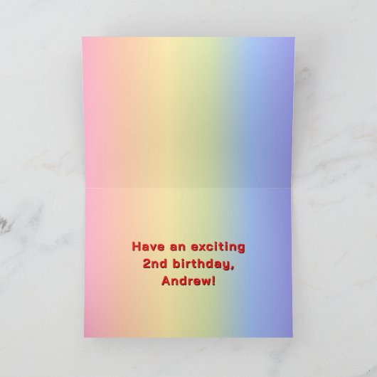 2回目の誕生日:レインボー文字カスタム、写真と名前 カード (内部)