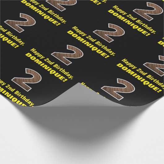 2回目の誕生日:名前とフェイク木目パターン「2」 ラッピングペーパー (角)