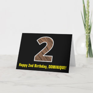 2回目の誕生日:名前フェイク+木目パターン"2" カード