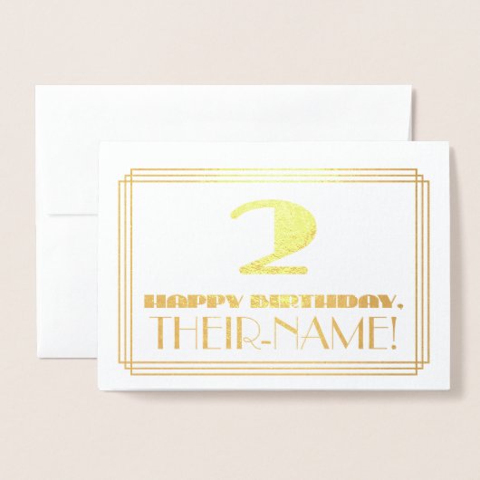 2回目の誕生日;名前+アールデコインスパイア見た目"2" 箔カード (封筒付き正面)
