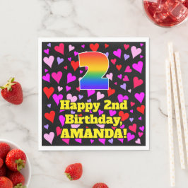 2回目の誕生日:愛するハートパターン、虹# 2 スタンダードランチョンナプキン