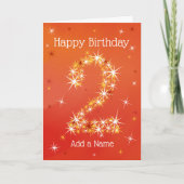 2回目の誕生日 – 星の数2 – 赤 – 年齢 カード (正面)