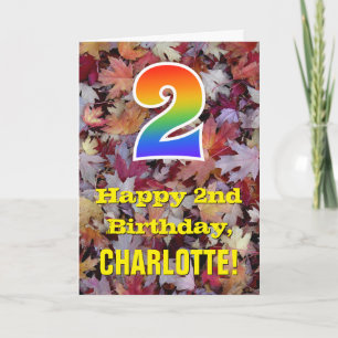 2回目の誕生日、素朴紅葉、虹「2」 カード