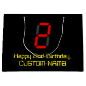 2回目の誕生日：赤いデジタル時計のスタイル"2" +名前 ラージペーパーバッグ (正面)