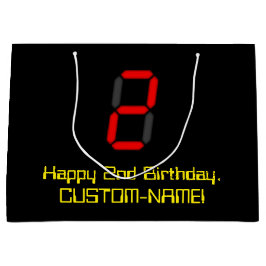 2回目の誕生日：赤いデジタル時計のスタイル"2" +名前 ラージペーパーバッグ