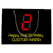 2回目の誕生日：赤いデジタル時計のスタイル"2" +名前 ラージペーパーバッグ (裏面)
