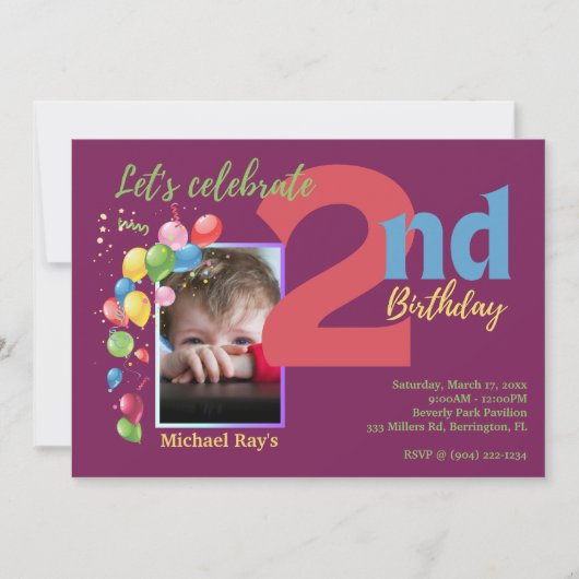 2回目カラフルの誕生日フォトパーティの招待状 招待状 (正面)