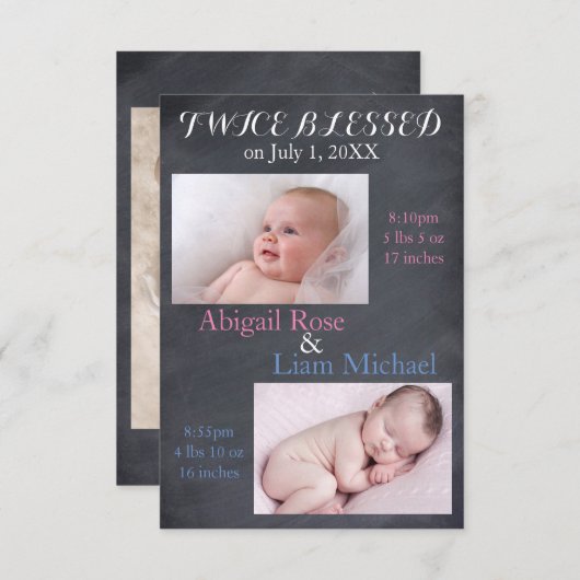 2回賛美の双子 – 3x5生誕発表 案内状 (正面/裏面)