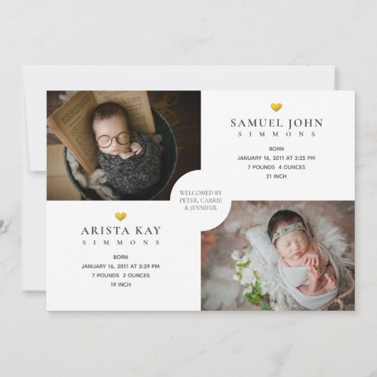 2回賛美ツインフォトコラージュ生まれたばかりの誕生 案内状 (裏面)