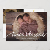 2回賛美ツインフォトコラージュ生まれたばかりの誕生 案内状 (正面/裏面)