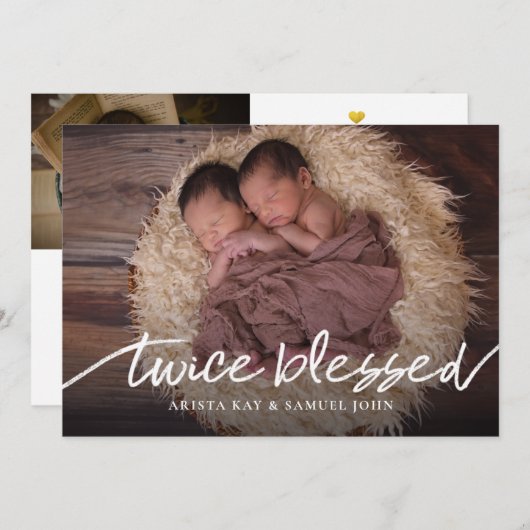 2回賛美ツインフォトコラージュ生まれたばかりの誕生 案内状 (正面/裏面)