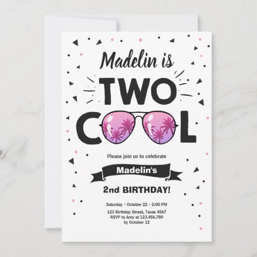 2夏クールサングラスガール2nd誕生日 招待状 (正面)