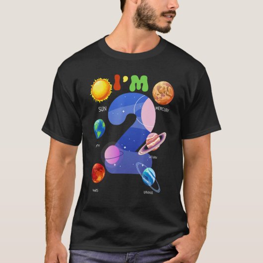 2太陽の歳2歳の誕生日かわいいシステム惑星 Tシャツ (正面)