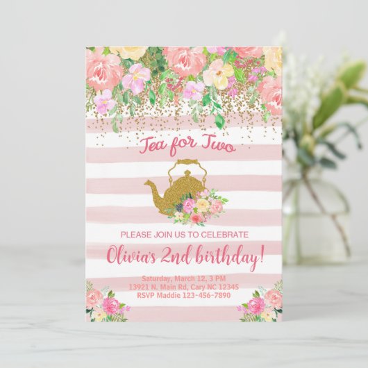 2女の子2番目の誕生日招待状のための紅茶。 招待状 (スタンド正面)