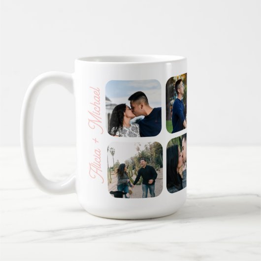 2婚約した組7枚の写真のコラージュ コーヒーマグカップ (左)