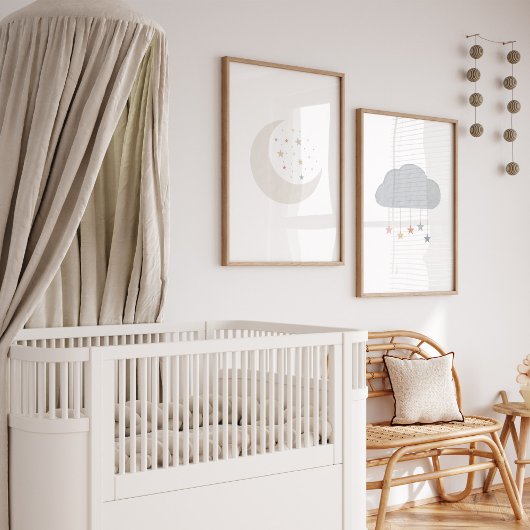 2子供部屋プリントの月と雲のボホーセット